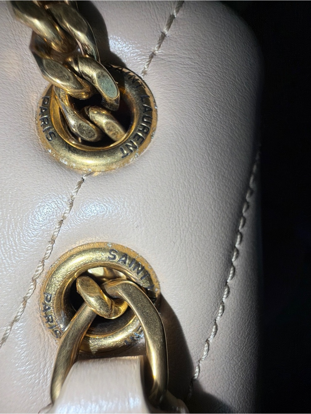 Yves Saint Laurent Cream Quilted Chevron Shoulder Bag with Gold YSL Hardware - Picture 6 of 11
